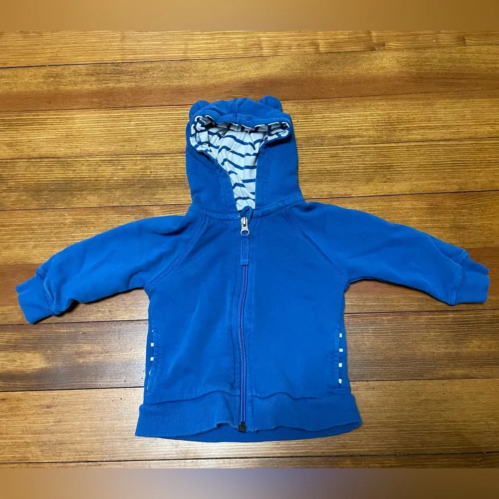 Hanna Andersson Blue Striped Tops & Blue Zip Hoodie Set Size 12-18 Months